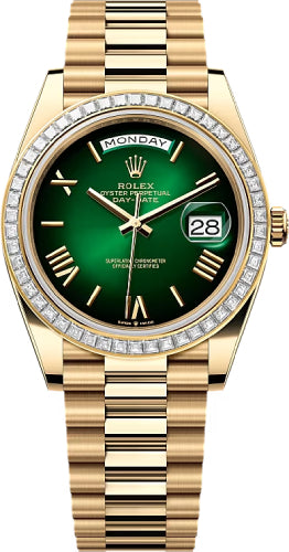 Rolex Day-Date 40 40mm Green ombré Dial Diamond Set Bezel President Bracelet - 228398TBR | 2024 Model