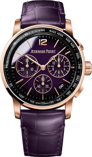 Audemars Piguet Code 11.59 Selfwinding 41mm Chronograph Rose Gold/Sapphire Purple Dial Leather Strap - 26393OR.OO.A616CR.01