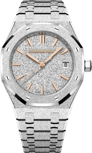 Audemars Piguet Royal Oak 34 mm Frosted Gold Selfwinding Rhodium Crystal Sand Dial | 77450BC.GG.1361BC.01