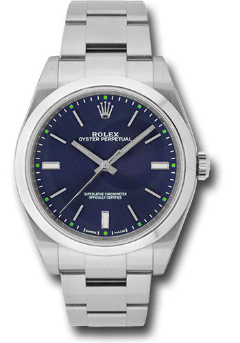 Rolex Steel Oyster Perpetual 39 Watch - Domed Bezel - Blue Index Dial - 114300 blio