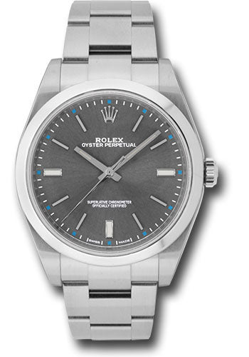 Rolex Steel Oyster Perpetual 39 Watch - Domed Bezel - Dark Rhodium Index Dial - 114300 drio