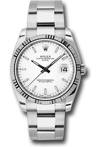 Rolex Date 34 Watch - Fluted Bezel - White Index Dial - 115234 wio