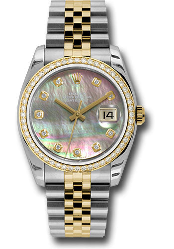 Rolex Steel and Yellow Gold Rolesor Datejust 36 Watch - 52 Brilliant-Cut Diamond Bezel - Dark Mother-Of-Pearl Diamond Dial - Jubilee Bracelet - 116243 dkmdj