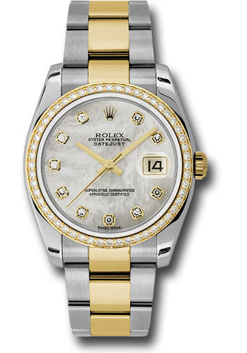 Rolex Steel and Yellow Gold Rolesor Datejust 36 Watch - 52 Diamond Bezel - Mother-Of-Pearl Diamond Dial - Oyster Bracelet - 116243 mdo