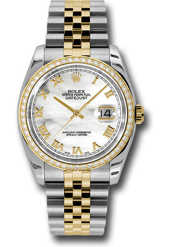Rolex Steel and Yellow Gold Rolesor Datejust 36 Watch - 52 Brilliant-Cut Diamond Bezel - Mother-Of-Pearl Roman Dial - Jubilee Bracelet - 116243 mrj
