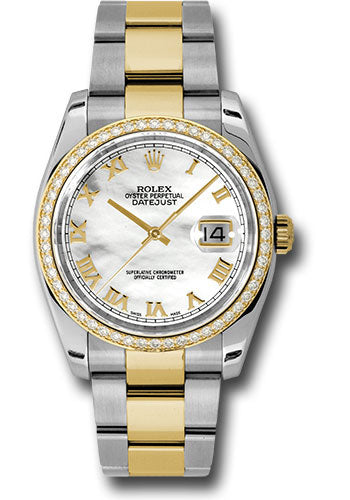Rolex Steel and Yellow Gold Rolesor Datejust 36 Watch - 52 Diamond Bezel - Mother-Of-Pearl Roman Dial - Oyster Bracelet - 116243 mro
