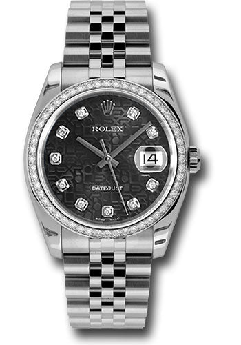 Rolex Steel and White Gold Datejust 36 Watch - 52 Diamond Bezel - Black Jubilee Diamond Dial - Jubilee Bracelet - 116244 bkjdj