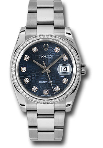 Rolex Steel and White Gold Datejust 36 Watch - 52 Diamond Bezel - Blue Jubilee Diamond Dial - Oyster Bracelet - 116244 bljdo