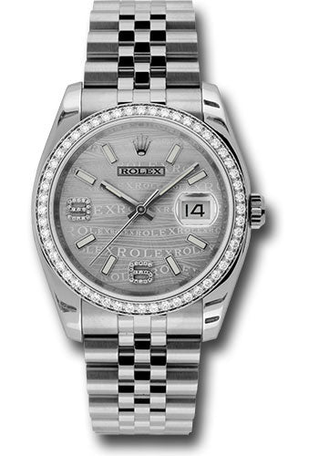 Rolex Steel and White Gold Datejust 36 Watch - 52 Diamond Bezel - Silver Wave Diamond 6 And 9 Arabic Dial - Jubilee Bracelet - 116244  swdaj