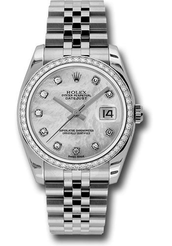Rolex Steel and White Gold Datejust 36 Watch - 52 Diamond Bezel - Mother-Of-Pearl Diamond Dial - Jubilee Bracelet - 116244 mdj