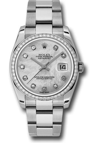 Rolex Steel and White Gold Datejust 36 Watch - 52 Diamond Bezel - Mother-Of-Pearl Diamond Dial - Oyster Bracelet - 116244 mdo