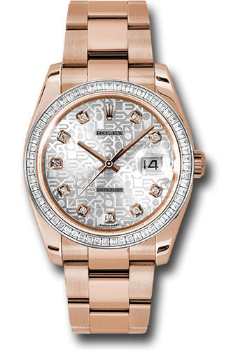 Rolex Everose Gold Datejust 36 Watch - Baguette Diamond Bezel - Silver Jublilee Diamond Dial - Oyster Bracelet - 116285BBR sjdo