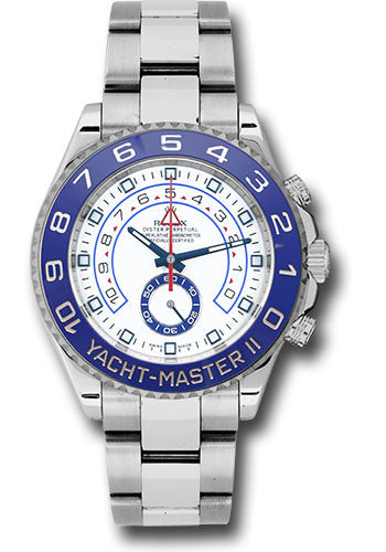 Rolex Steel Yacht-Master II 44 Watch - Matt White Dial with Blue Hands - 116680B
