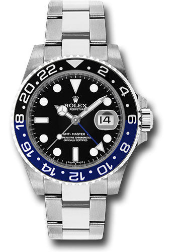 Rolex Steel GMT-Master II 40 Watch - Black And Blue Batman Bezel - Black Dial - Oyster Bracelet - 116710BLNR