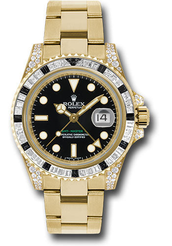 Rolex Yellow Gold GMT-Master II 40 Watch - Diamond And Black Sapphire Bezel - Black Dial - Oyster Bracelet - 116758SANR