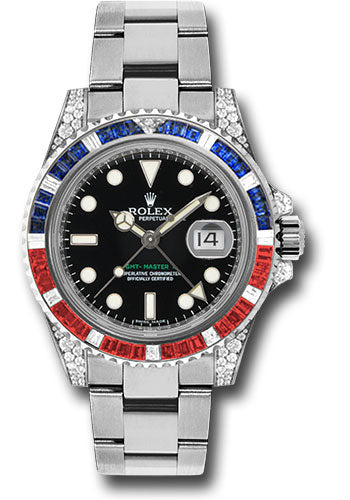 Rolex White Gold GMT-Master II 40 Watch - Sapphire Ruby Diamond Bezel - Black Dial - Oyster Bracelet - 116759SARU