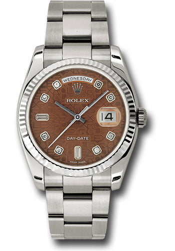 Rolex White Gold Day-Date 36 Watch - Fluted Bezel - Havana Brown Jubilee Diamond Dial - Oyster Bracelet - 118239 hbjdo