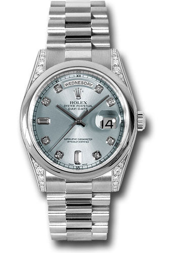 Rolex Platinum Day-Date 36 Watch - Domed Bezel - Glacier Blue Diamond Dial - President Bracelet - 118296 gladp