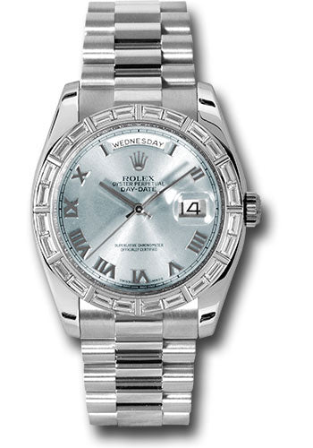 Rolex Platinum Day-Date 36 Watch -  Bezel - Glacier Blue Roman Dial - President Bracelet - 118366 glarp