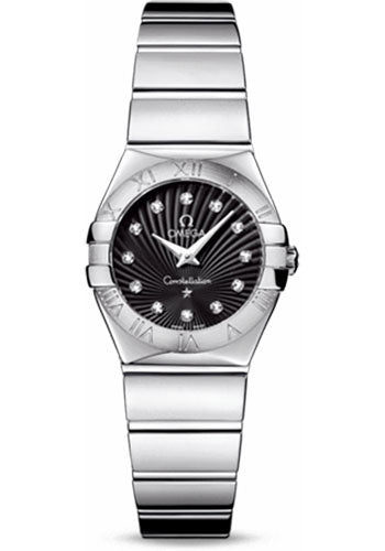 Omega Ladies Constellation Polished Quartz Watch - 24 mm Polished Steel Case - Black Diamond Dial - Steel Bracelet - 123.10.24.60.51.002
