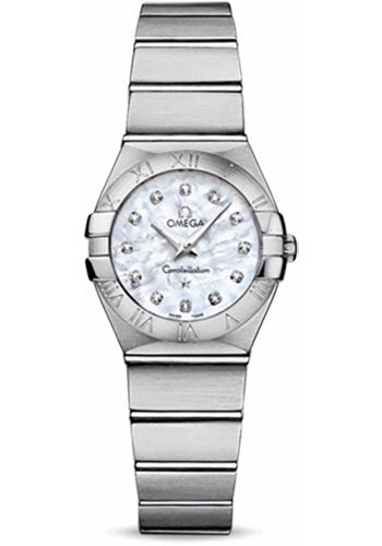 Omega Ladies Constellation Quartz Watch - 24 mm Brushed Steel Case - Mother-Of-Pearl Diamond Dial - 123.10.24.60.55.001