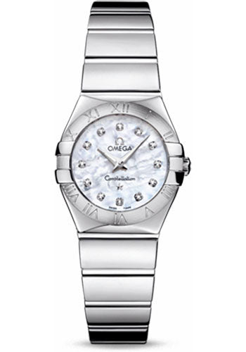 Omega Ladies Constellation Polished Quartz Watch - 24 mm Polished Steel Case - Mother-Of-Pearl Diamond Dial - Steel Bracelet - 123.10.24.60.55.002