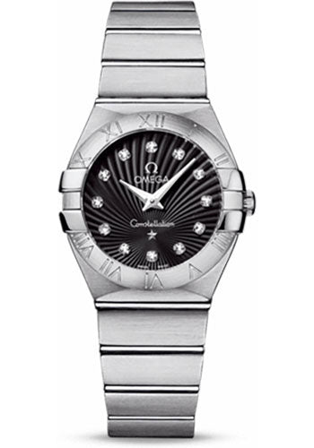 Omega Ladies Constellation Quartz Watch - 27 mm Brushed Steel Case - Black Dial - 123.10.27.60.51.001
