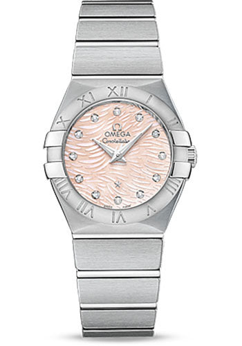 Omega Constellation Quartz Watch - 27 mm Steel Case - Pink Mother-Of-Pearl Diamond Dial - 123.10.27.60.57.002