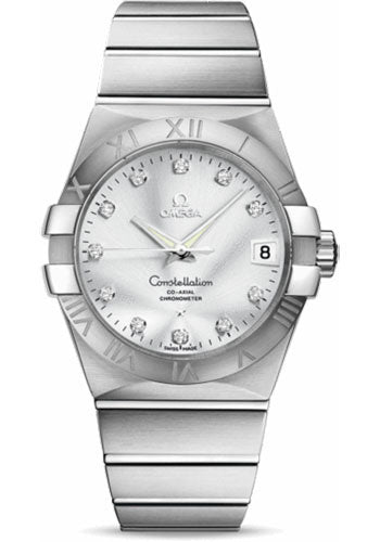 Omega Gents Constellation Chronometer Watch - 38 mm Brushed Steel Case - Silver Diamond Dial - 123.10.38.21.52.001