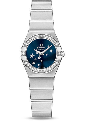 Omega Ladies Constellation Star ORBIS Collection Watch - 24 mm Brushed Steel Case - Diamond Bezel - Blue Dial - 123.15.24.60.03.001