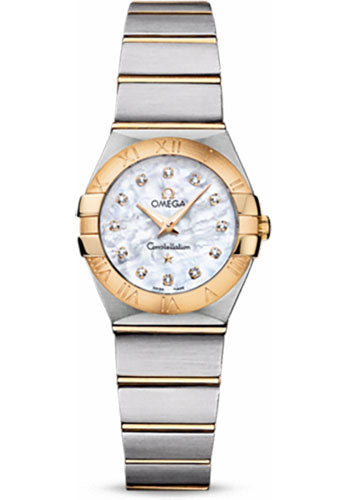 Omega Ladies Constellation Quartz Watch - 24 mm Brushed Steel And Yellow Gold Case - Mother-Of-Pearl Diamond Dial - 123.20.24.60.55.002