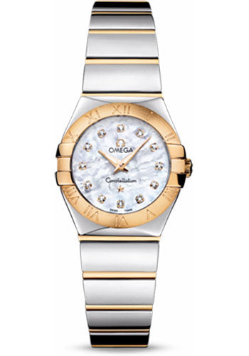 Omega Ladies Constellation Polished Quartz Watch - 24 mm Polished Steel And Yellow Gold Case - Mother-Of-Pearl Diamond Dial - Steel And Yellow Gold Bracelet - 123.20.24.60.55.004