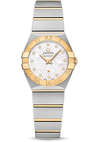 Omega Constellation Quartz Watch - 24 mm Steel Case - 18K Yellow Gold Bezel - Mother-Of-Pearl Diamond Dial - 123.20.24.60.55.008