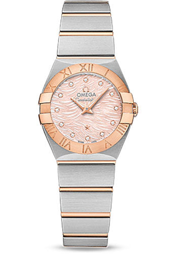 Omega Constellation Quartz Watch - 24 mm Steel Case - 18K Red Gold Bezel - Pink Mother-Of-Pearl` Diamond Dial - 123.20.24.60.57.003