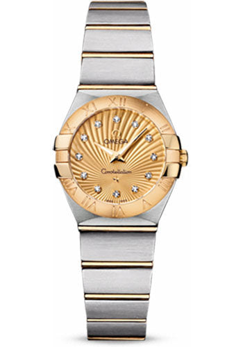Omega Ladies Constellation Quartz Watch - 24 mm Brushed Steel And Yellow Gold Case - Champagne Diamond Dial - 123.20.24.60.58.001