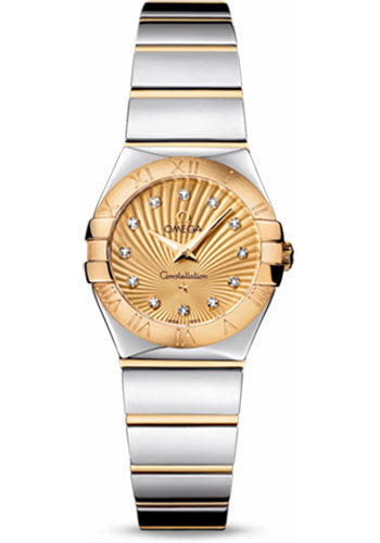 Omega Ladies Constellation Polished Quartz Watch - 24 mm Polished Steel And Yellow Gold Case - Champagne Diamond Dial - Steel And Yellow Gold Bracelet - 123.20.24.60.58.002