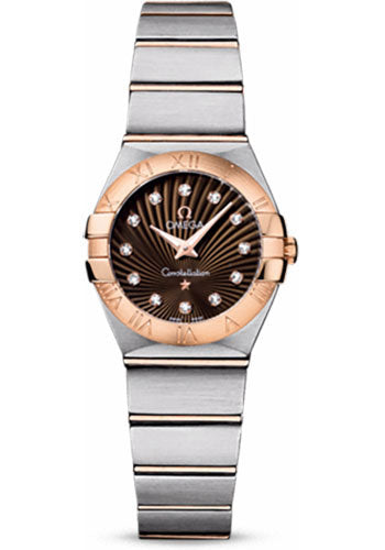 Omega Ladies Constellation Quartz Watch - 24 mm Brushed Steel And Red Gold Case - Brown Diamond Dial - 123.20.24.60.63.001