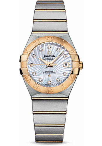 Omega Ladies Constellation Chronometer Watch - 27 mm Brushed Steel And Yellow Gold Case - Mother-Of-Pearl Supernova Diamond Dial - 123.20.27.20.55.002