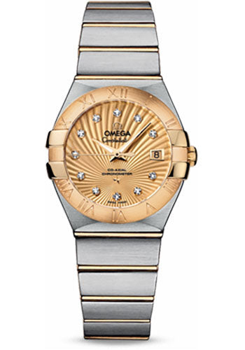 Omega Ladies Constellation Chronometer Watch - 27 mm Brushed Steel And Yellow Gold Case - Champagne Supernova Diamond Dial - 123.20.27.20.58.001