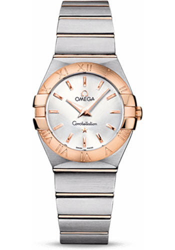 Omega Ladies Constellation Quartz Watch - 27 mm Brushed Steel And Red Gold Case - Silver Dial - 123.20.27.60.02.001