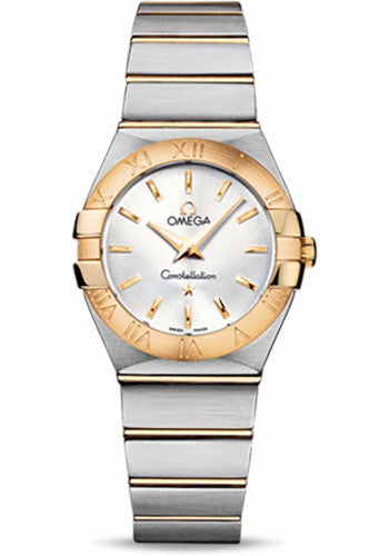 Omega Ladies Constellation Quartz Watch - 27 mm Brushed Steel And Yellow Gold Case - Silver Dial - 123.20.27.60.02.002