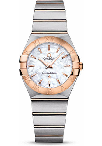 Omega Ladies Constellation Quartz Watch - 27 mm Brushed Steel And Red Gold Case - Mother-Of-Pearl Dial - 123.20.27.60.05.001