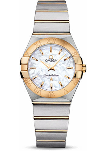 Omega Ladies Constellation Quartz Watch - 27 mm Brushed Steel And Yellow Gold Case - Mother-Of-Pearl Dial - 123.20.27.60.05.002