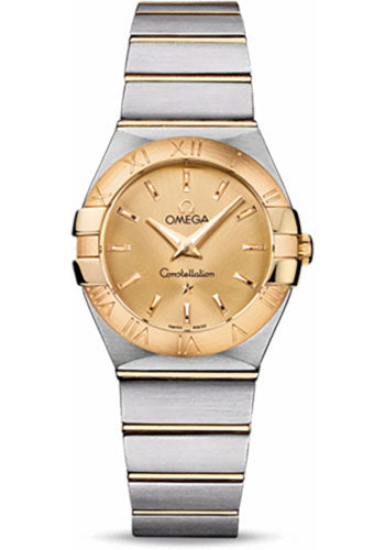 Omega Ladies Constellation Quartz Watch - 27 mm Brushed Steel And Yellow Gold Case - Champagne Dial - 123.20.27.60.08.001