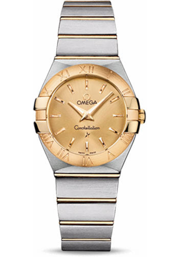 Omega Ladies Constellation Quartz Watch - 27 mm Brushed Steel And Yellow Gold Case - Champagne Dial - 123.20.27.60.08.001
