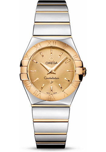 Omega Ladies Constellation Polished Quartz Watch - 27 mm Polished Steel And Yellow Gold Case - Champagne Dial - Steel And Yellow Gold Bracelet - 123.20.27.60.08.002