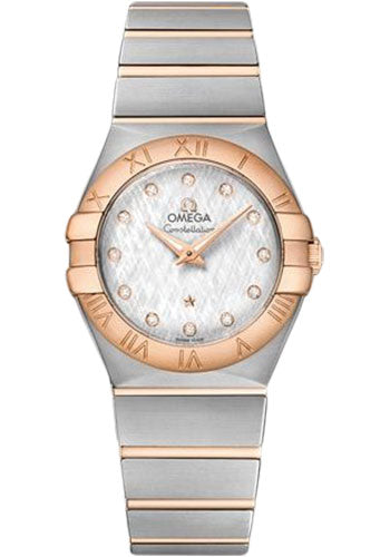 Omega Constellation Quartz Watch - 27 mm Steel And Red Gold Case - White -Silvery Diamond Dial - 123.20.27.60.52.002