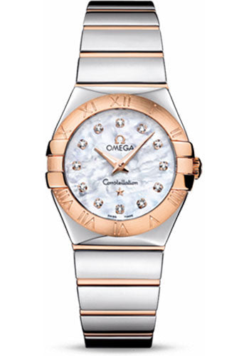 Omega Ladies Constellation Polished Quartz Watch - 27 mm Polished Steel And Red Gold Case - Mother-Of-Pearl Diamond Dial - Steel And Red Gold Bracelet - 123.20.27.60.55.003