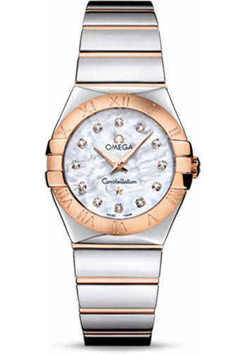 Omega Ladies Constellation Polished Quartz Watch - 27 mm Polished Steel And Red Gold Case - Mother-Of-Pearl Diamond Dial - Steel And Red Gold Bracelet - 123.20.27.60.55.003
