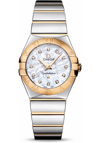 Omega Ladies Constellation Polished Quartz Watch - 27 mm Polished Steel And Yellow Gold Case - Mother-Of-Pearl Diamond Dial - Steel And Yellow Gold Bracelet - 123.20.27.60.55.004